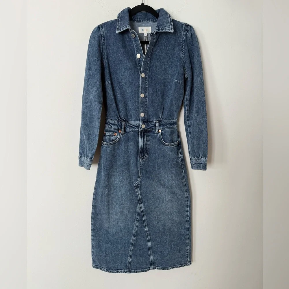 NWT Rails Beverly 100% Cotton Button Front Denim Long Sleeve Dress in West Coast - Picture 7 of 16